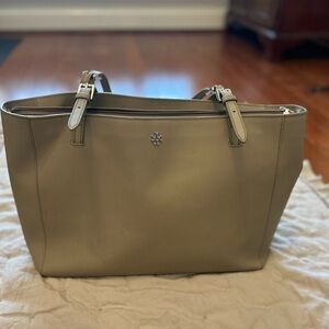 Tory Burch Tan Saffiano Tote Bag with Silver Hardware